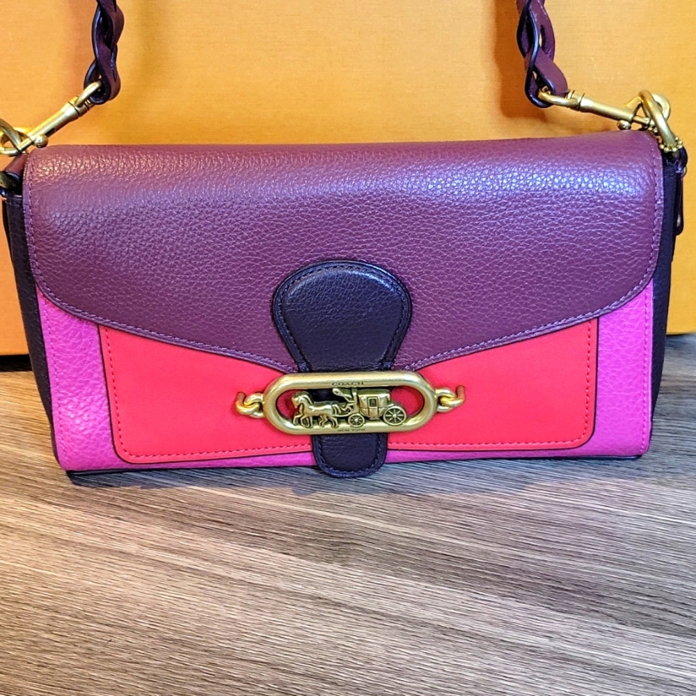 Coach pink in colorblock multi leather strap shoulder bag